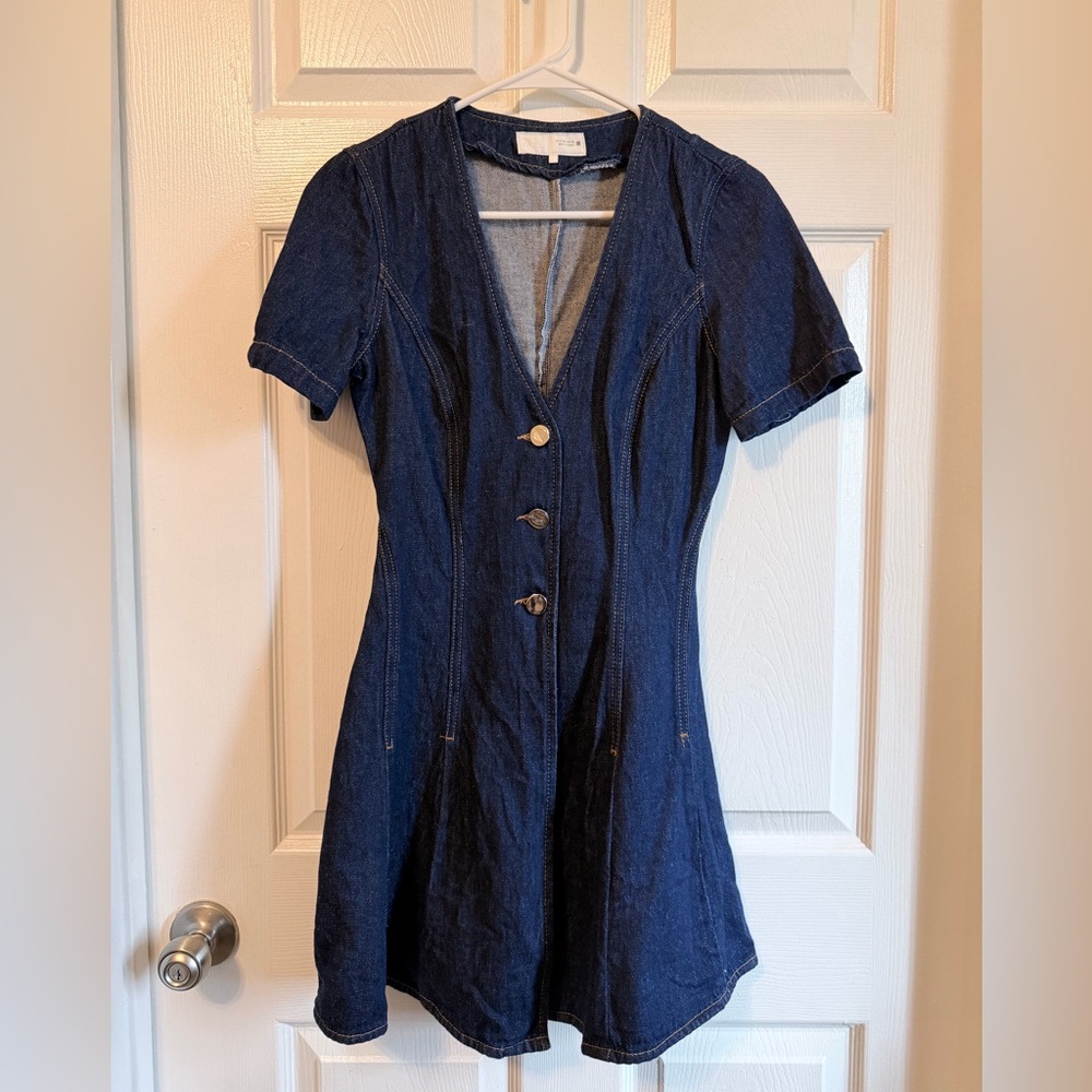 Zara Dark Blue Denim Button-Front Fit & Flare Dress
